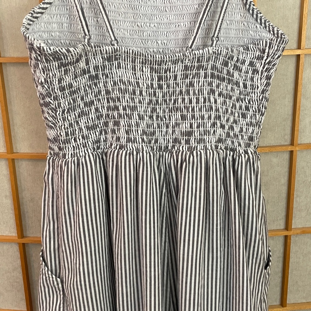 American Eagle Black Striped High Neck Smocked Jumpsuit S - Picture 11 of 17